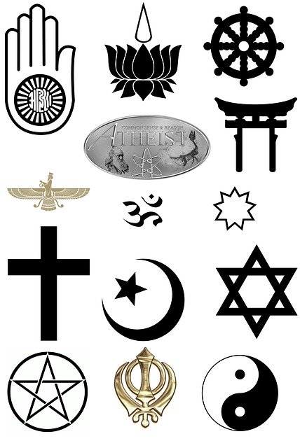 Me digam o que vocês acham das religiões em geral - Imagem com diversos símbolos de religião