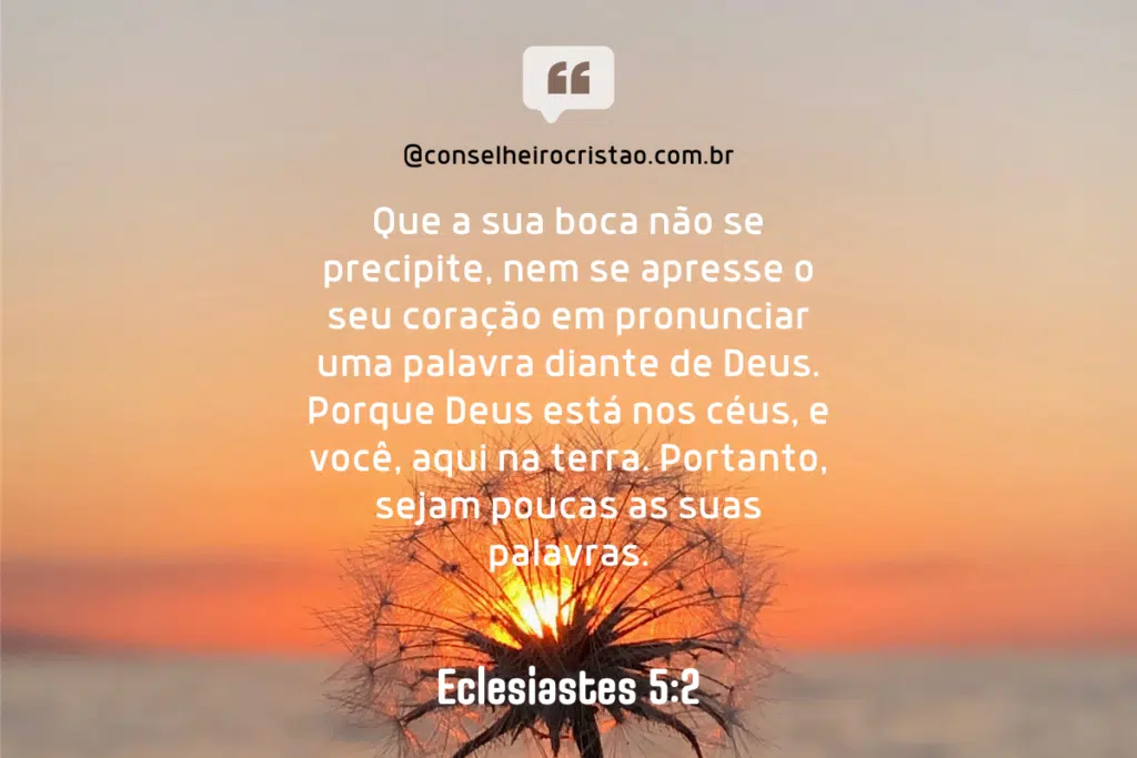 Imagem com um versículo bíblico de Eclesiastes 5:2. Ao fundo, um pôr do sol com uma flor destacando-se no centro.