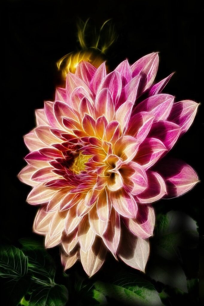 A vida acontece o tempo todo: dahlia, que sera, fiery, fractalius, abstract, close up, photo art, flower, nature, multicoloured